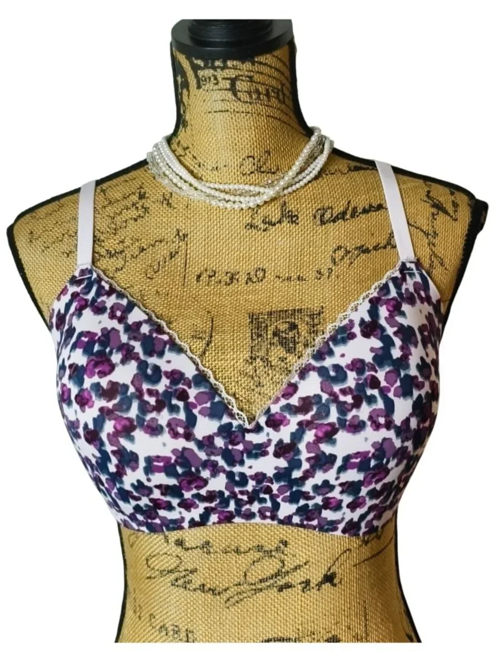 Maidenform L Pure Comfort Wireless T-Shirt Bra Floral Padded Convertible Lace